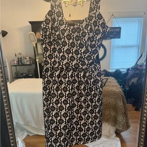 Topshop Black and Cream Patterned Midi Dress Size 6
